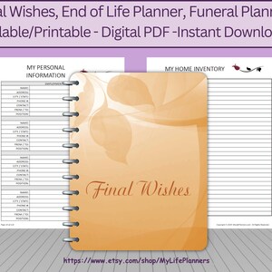 Final Wishes Planner, End of Life Planner, Funeral Planner, Burial Arrangements, Remembrance Kit, Planner Insert, Fillable, Printable, PDF