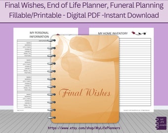 Final Wishes Planner, End of Life Planning, Fillable PDF