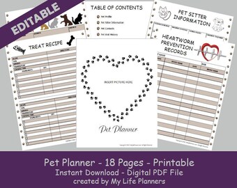 Pet Planner, Pet Care Records, Pet Information, Pet Kit, Printable, Pet Binder, Happy Planner Insert, 8.5 x 11, Fillable Form, PDF File