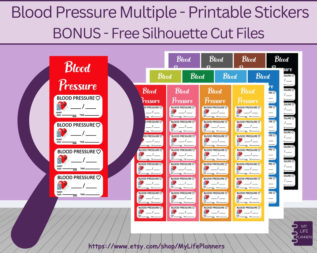 Blood Pressure Tracker Planner Stickers, Printable Medical Sidebar, BP ...