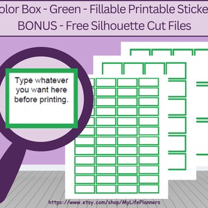 Green Color Box Planner Stickers: Fillable Printable (PDF)