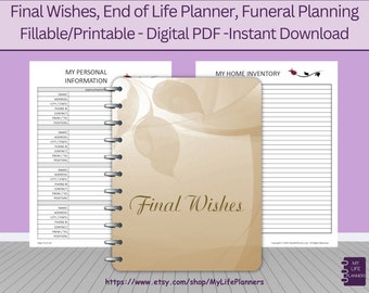 Final Wishes Planner, End of Life Planning, Fillable, Printable (PDF)