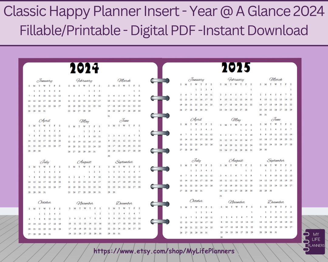 Year at a Glance 2024 Fillable Printable Calendar Planner - Etsy UK