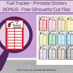 Kraftstoff Tracker, druckbare Planner Aufkleber, Tank und Kilometerstand, Planner Aufkleber, Happy Planner, Erin Condren, PDF Download