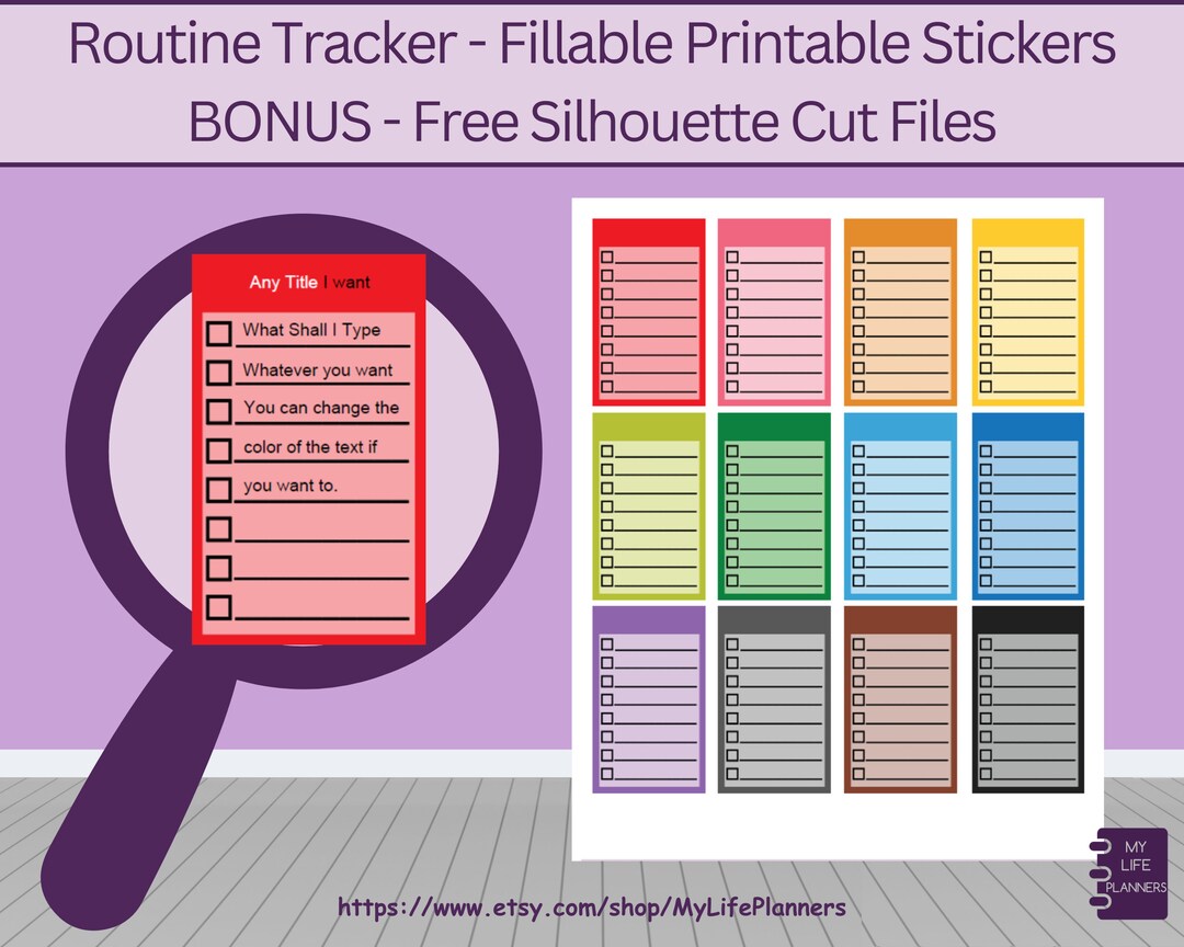Routine Wellness Planner Stickers, Full Box, Blank, Fillable, Printable ...