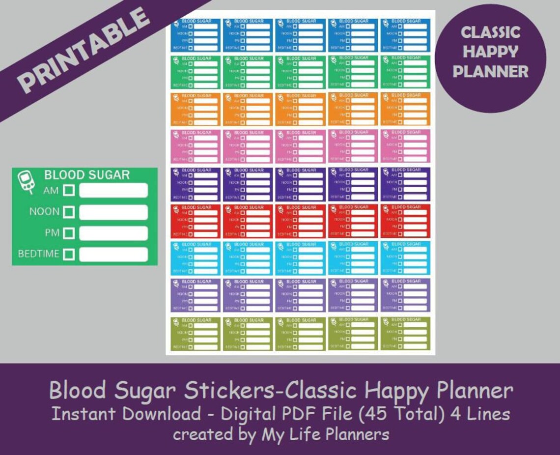 Blood Sugar Tracker Stickers Glucose Monitor Sticker 4 Line Etsy