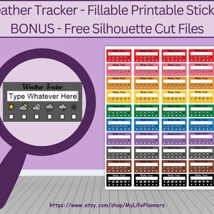 Weather Tracker, Fillable, Autocollants météo, Autocollants imprimables, Autocollants planificateur, Happy Planner, Erin Condren, PDF Téléchargement numérique
