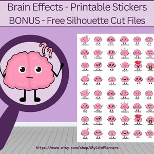 Efectos cerebrales, Personaje, Emociones cerebrales, Planificador, Pegatinas imprimibles, Pegatinas del planificador, Planificador feliz, Erin Condren, Descarga digital PDF