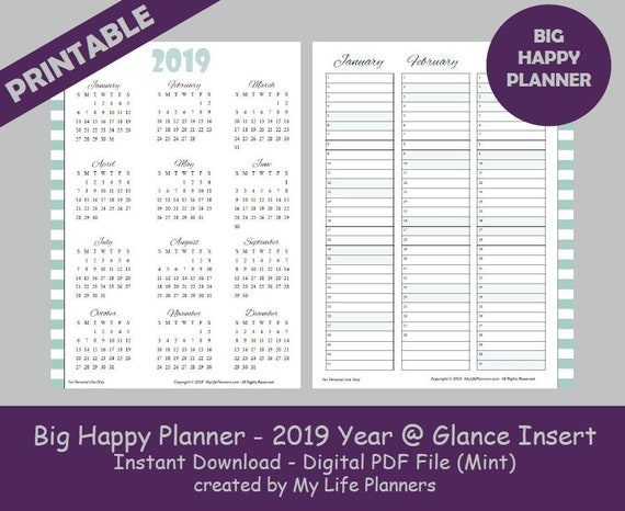 big happy planner 2019 dated year at a glance calendar etsy at a glance planners