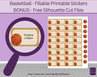 Basketball Stickers, Fillable, Planner, CLASSIC Happy Planner, Erin Condren, Printable Stickers, Letter Size 8.5 x 11, PDF Digital Download