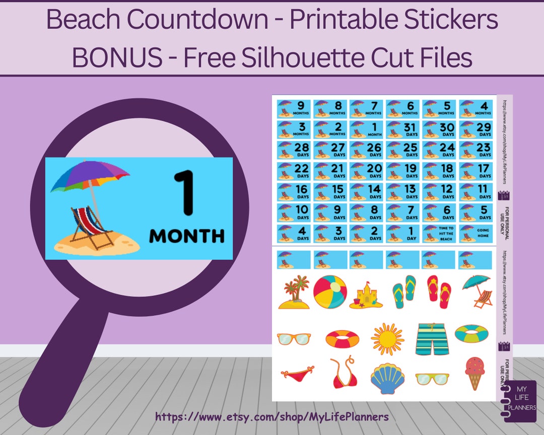 Beach Vacation Countdown Planner Stickers: Happy Planner, Erin Condren ...
