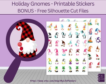 Holiday Gnomes Planner Printable Stickers, Planner Stickers, Happy Planner, Erin Condren, PDF Digital Download