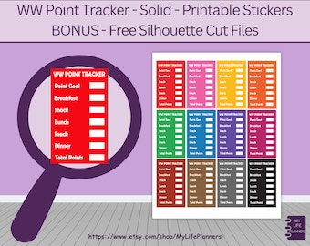 Weight Watcher Point Tracker (Solid), Printable Stickers, MAMBI CLASSIC or Fitness Happy Planner, PDF Download