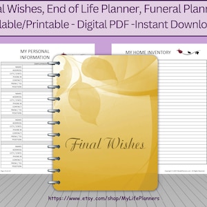 Final Wishes Planner, End of Life Planner, Funeral Planner, Burial Arrangements, Remembrance Kit, Planner Insert, Fillable, Printable, PDF