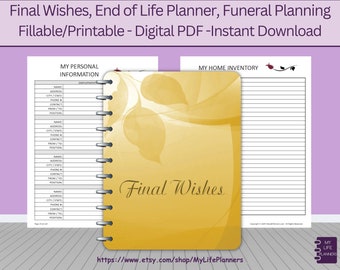 Final Wishes Planner, End of Life Planning, Fillable PDF (Printable)