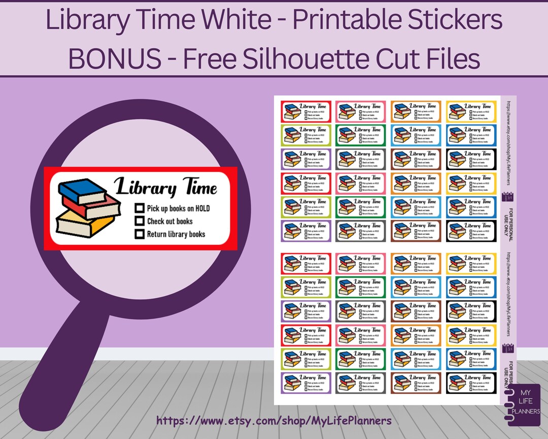 Library Time, White, Library, Books, Library Books, Printable Stickers ...