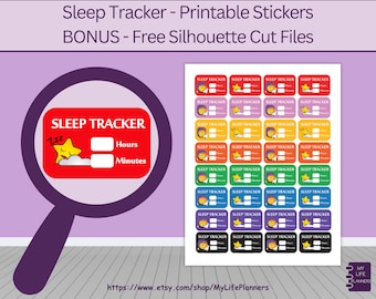 Sleep Tracker Planner Stickers, Printable Stickers (PDF Digital Download)