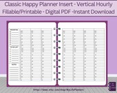 Vertical Week Hourly Planner Insert: Fillable, Printable (PDF Download)