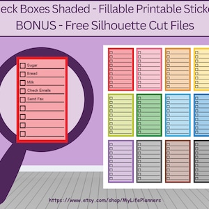 Checklist Schattierte Planer Aufkleber, To Do Liste, Volle Boxen, Ausfüllbar, Druckbare Aufkleber, Planer Aufkleber, Happy Planner, PDF Download