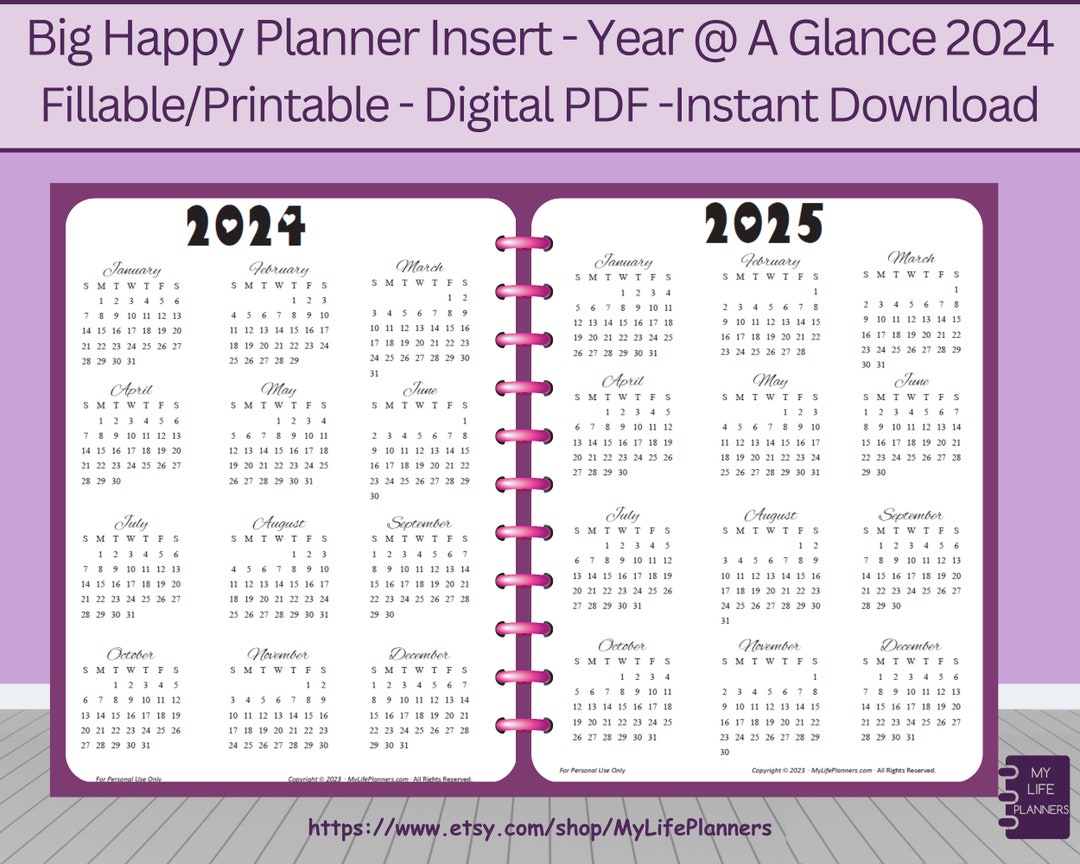 Year at a Glance 2024 Fillable Printable Calendar Planner - Etsy Hong Kong