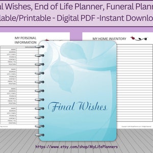 Final Wishes Planner: End of Life, Funeral Planning, Blue (Fillable PDF)