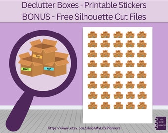 Declutter Box Printable Planner Stickers, Toss, Donate, Keep, Printable Stickers, Happy Planner, Erin Condren, PDF Digital Download