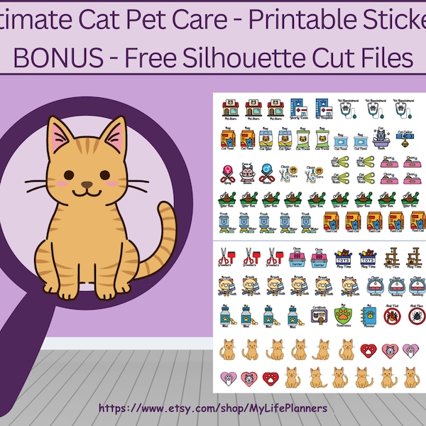 Ultimate Cat Pet Care Stickers, Pet Care, Cat, Printable Stickers, Planner Stickers, Happy Planner, Erin Condren, PDF Digital Download