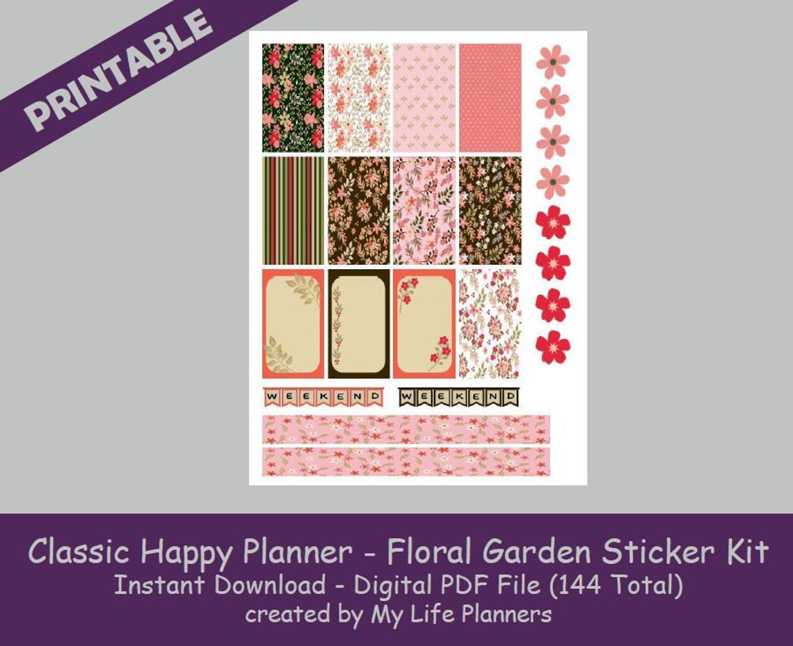 Floral Garden CLASSIC Happy Planner Printable Stickers Weekly - Etsy