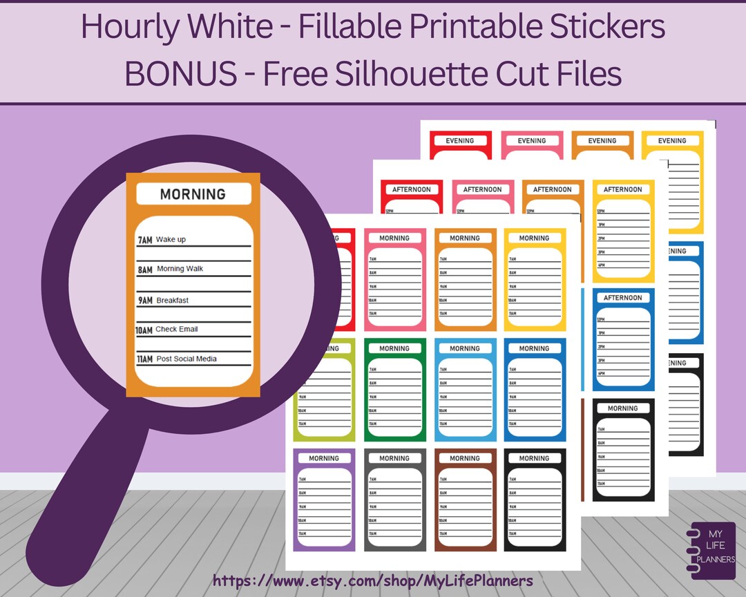 Hourly Stickers, Fillable, Printable, Planner Stickers, Morning, Afternoon, Evening, Happy