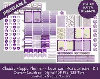 Lavender Rose CLASSIC Happy Planner Printable Stickers, Weekly Kit, Planner Kit, Printable Stickers, CLASSIC Happy Planner, Instant Download