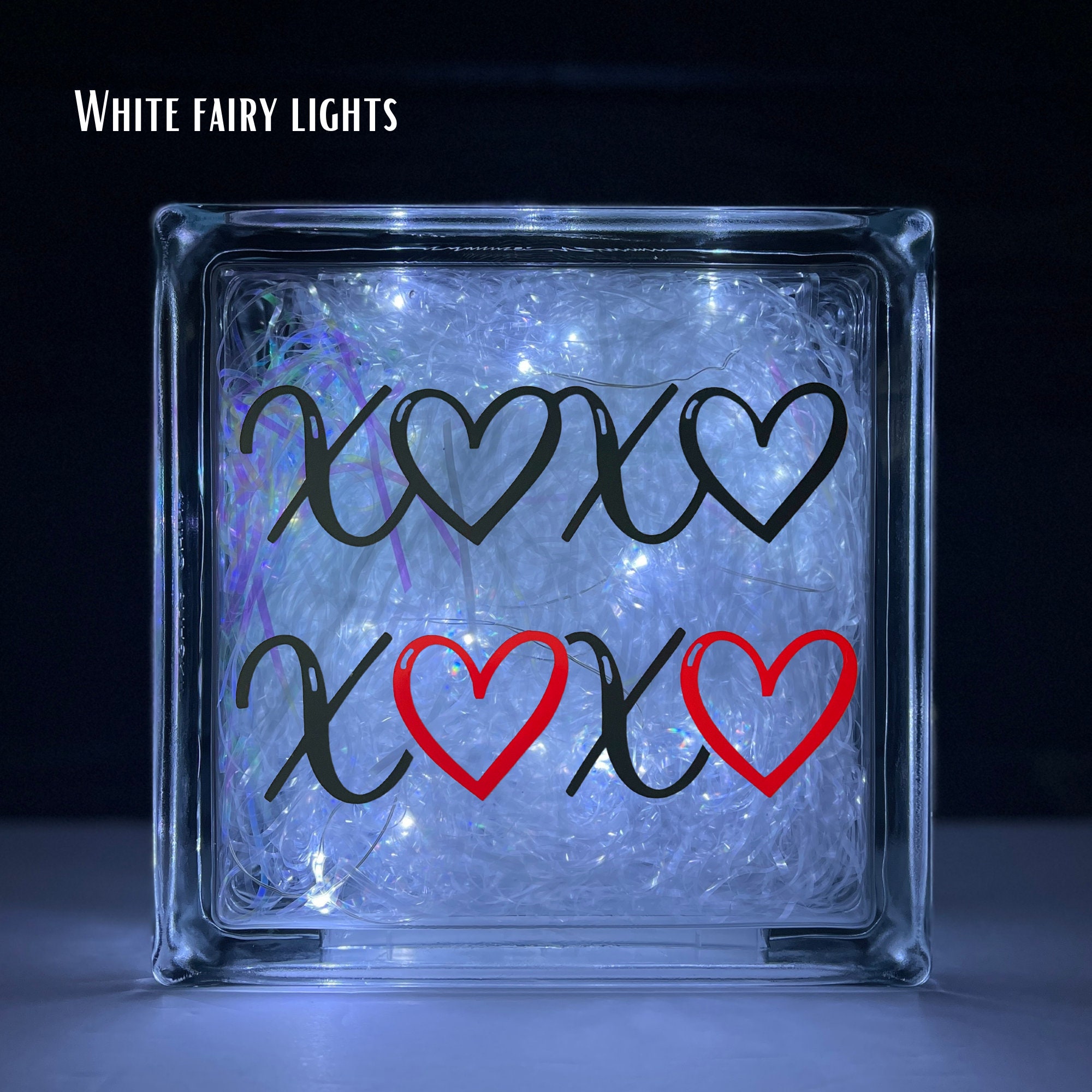 Valentines day X heart X heart glass block light with fairy or plugin light options with or without ribbon bow