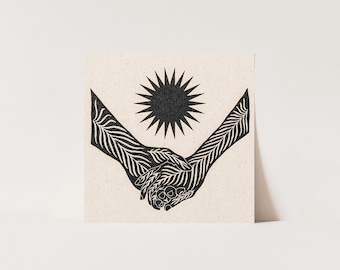 Miłość, trzymające się za ręce wydruk ścienny, ilustracja do dekoracji sypialni - NIEOPRAWIONE