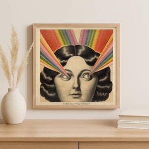 Surrealistische regenboogogen kunstafdruk | Retro psychedelische muurkunst | Trippy-illustratie | Eclectisch woondecoratie - INGELIJSTE