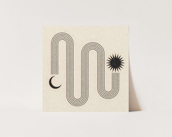 Przez noc | Niebiański wydruk ścienny, wystrój domu, ilustracja słońca i księżyca - BEZ RAMY