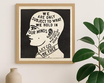 Let Go, Be Free Art Print | Dekoracja domu Mindfulness, ilustracja afirmacji wdzięczności - BEZ RAMY