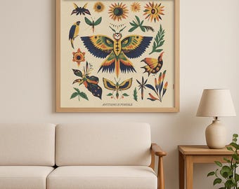 Wszystko jest możliwe Wydruk artystyczny | Kolorowa ilustracja natury, botaniczny wystrój domu, ilustracja afirmacji - BEZ RAMY