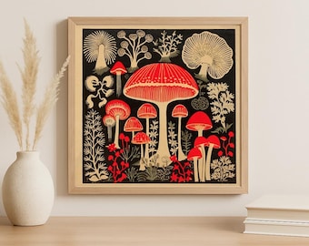 Wydruk artystyczny „Groźne zbieractwo” | Ilustracja botaniczna grzybów | Dzieło sztuki vintage woodland | Eklektyczny wystrój domu — BEZ RAMY