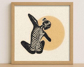 Leaning Into It | Joga Ścienna Sztuka Wydruku | Uważny Ruch Dekoracja Ścienna | Ilustracja Wellness Inspirowana Styl Vintage - BEZ RAMY