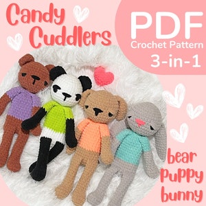 Candy Cuddlers || Bunny, Bear, Puppy Crochet Pattern PDF || Digital File Only