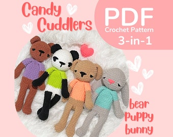 Candy Cuddlers || Bunny, Bear, Puppy Crochet Pattern PDF || Digital File Only