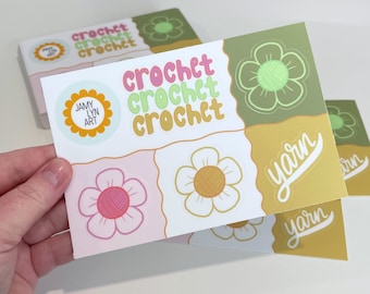 Crochet Sticker Sheet - Set of 6 Crochet, Floral, Yarn Stickers