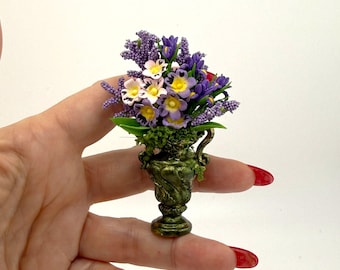 Miniature Urn and Pansy Arrangement Artisan OOAK Flowers  1:12