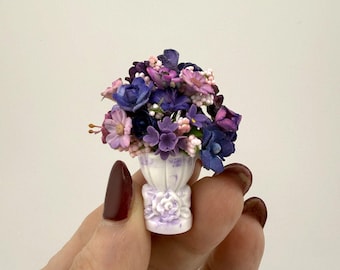 Miniature Lavender Capodimonte Vase and Flower Arrangement 1:12