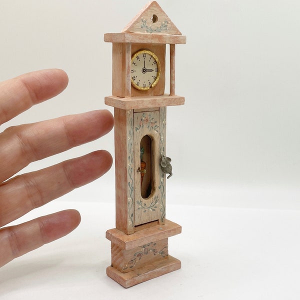 Miniature Child's Grandfather Clock / Hand Painted / with Mouse / Carrot Pendulum / Hickory Dickory Dock