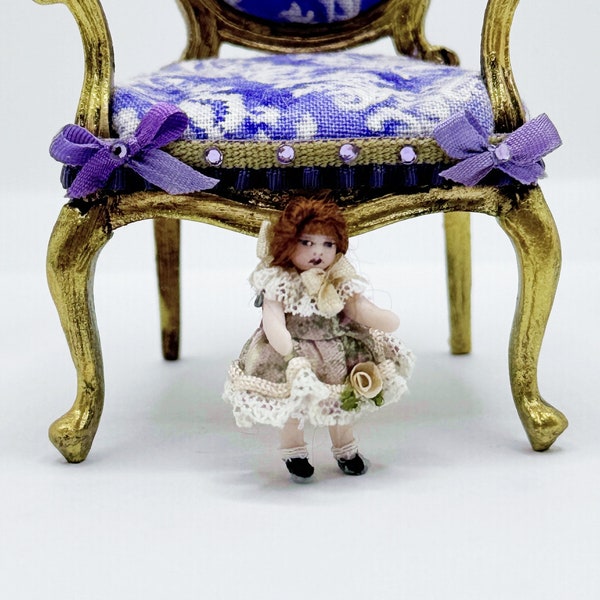 Miniature 1:12 Dollhouse Porcelain Artist Doll OOAK Victorian One Inch Doll Redhead Ponytail
