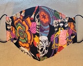 Fabric Face Mask Handmade Washable Nose Wire Filter Pocket Adjustable Ear Loops All Cotton In Stock FREE SHIPPING Day of the Dead