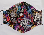 Fabric Face Mask Handmade Washable Nose Wire Filter Pocket Adjustable Ear Loops All Cotton In Stock FREE SHIPPING Day of the Dead