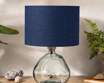 Dark Blue Linen Lampshade, Drum Blue Lamp Shade