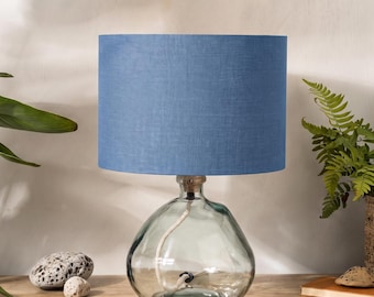 Steel Blue Linen Lampshade, Drum Blue Lamp Shade