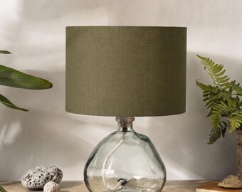 Khaki Green Linen Lampshade, Drum Green Lamp Shade
